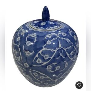 Blue & White Cherry Blossom Chinoiserie Porcelain Melon Ginger Jar